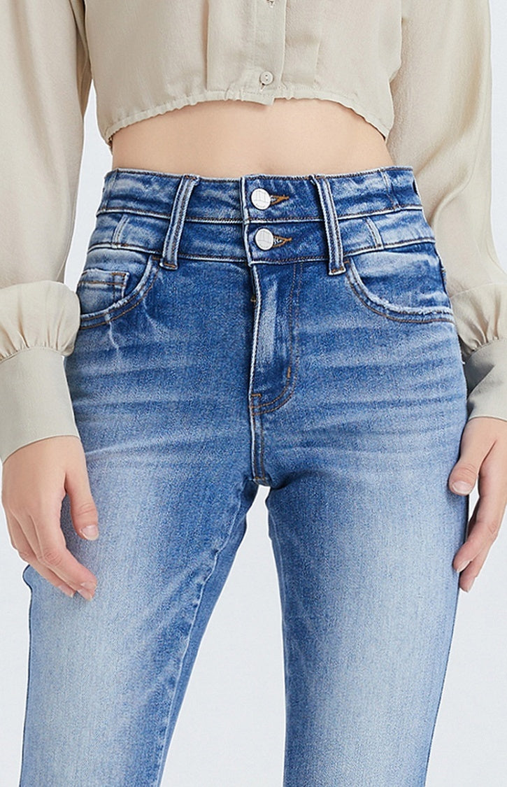 High Rise Stretch Cropped Flare Jeans