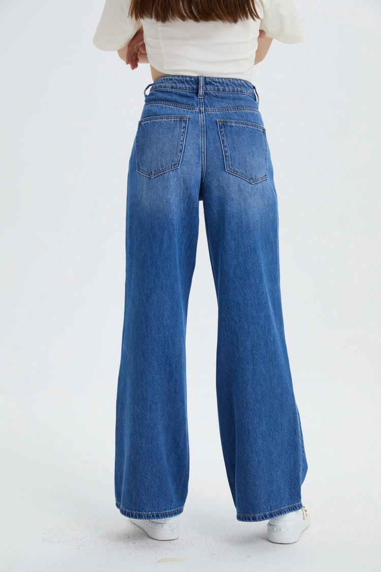 Women's Straight Leg Jeans Mid Waist Loose Stretchy