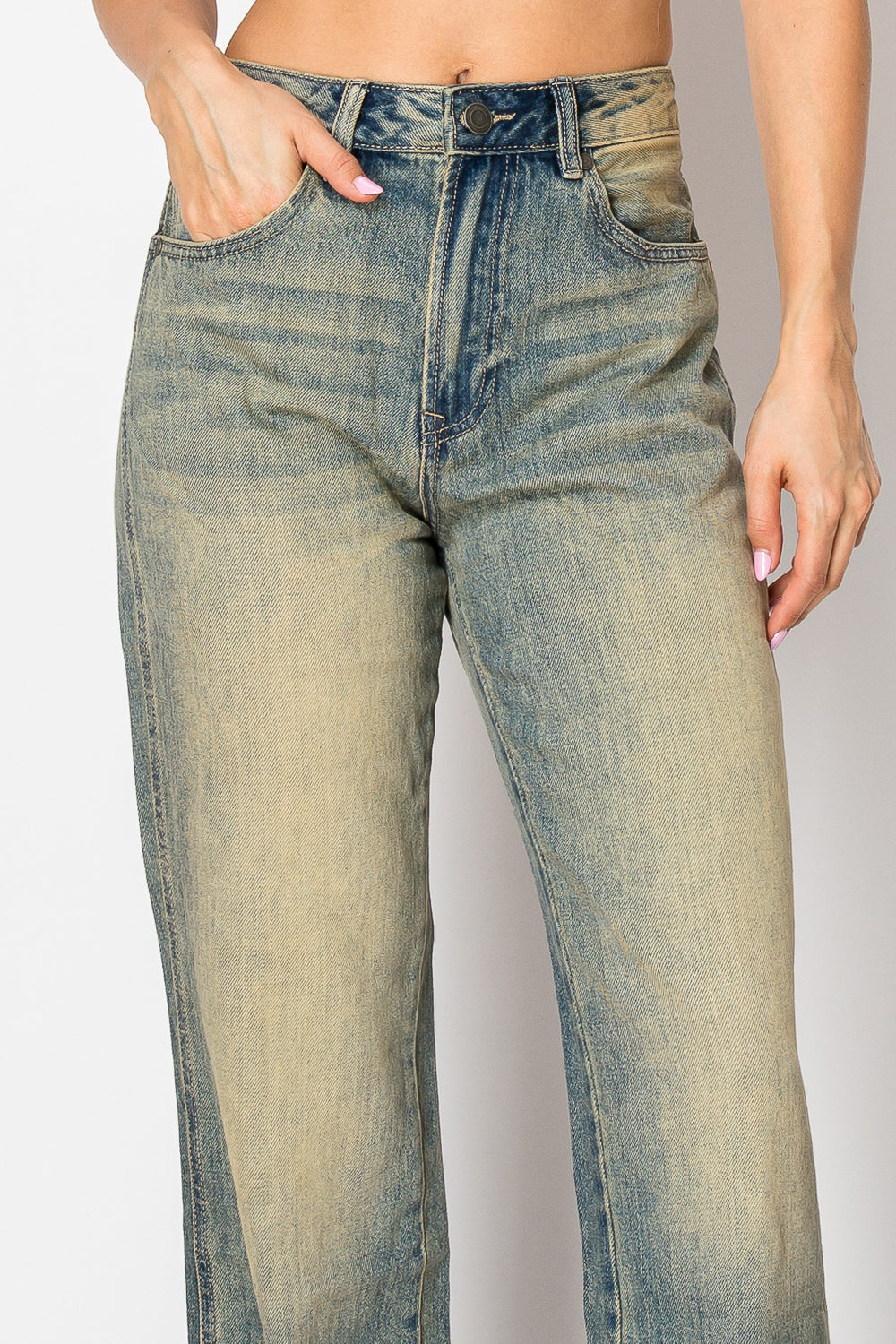 Women&#39;s High Waist Retro Washed Straight Leg Jeans