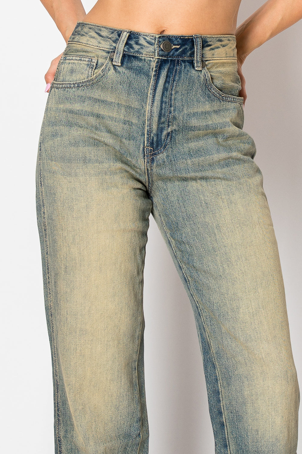 Women&#39;s High Waist Retro Washed Straight Leg Jeans