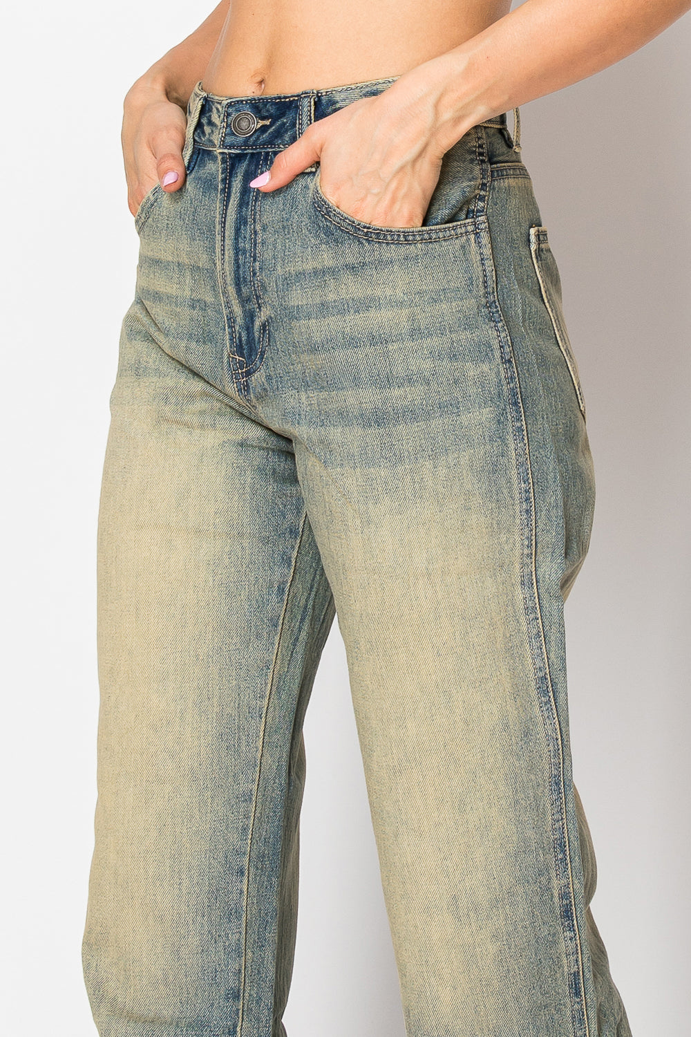 Women&#39;s High Waist Retro Washed Straight Leg Jeans