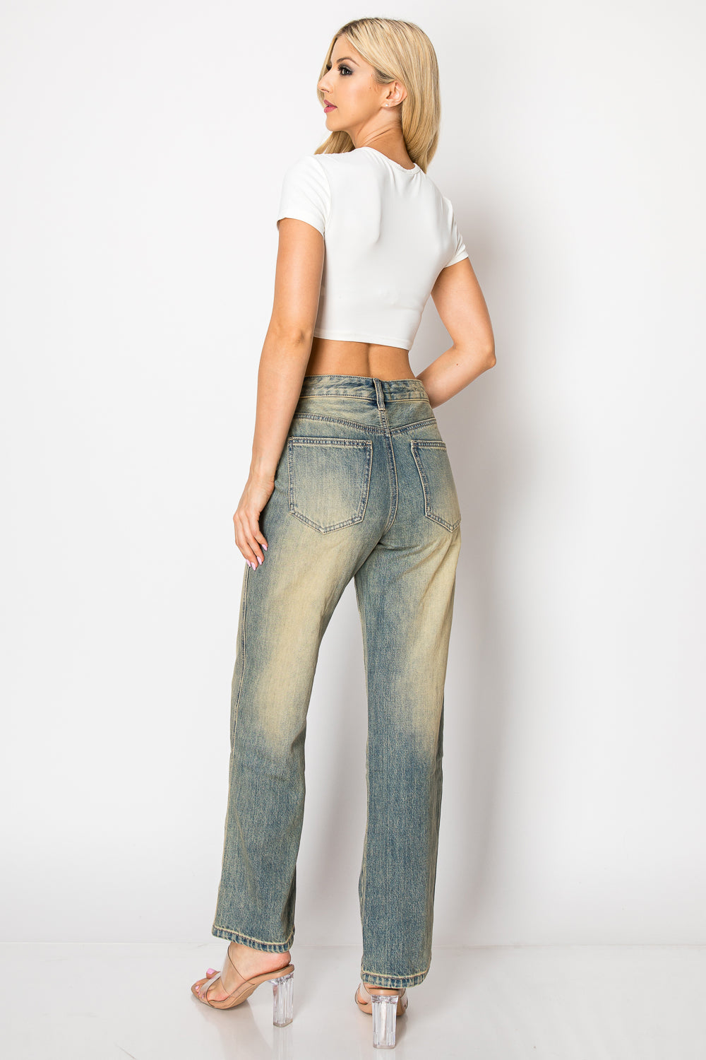 Women&#39;s High Waist Retro Washed Straight Leg Jeans
