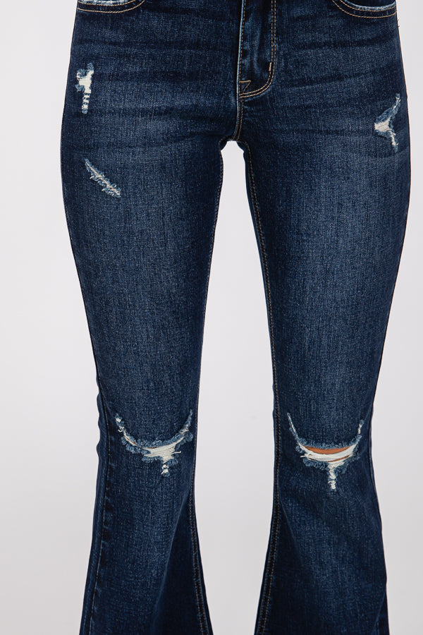 Women&#39;s Mid-Waist Ripped FlaredJeans Wide Leg Bootcut Bell Bottom Denim Pants Trouser Lady Vintage