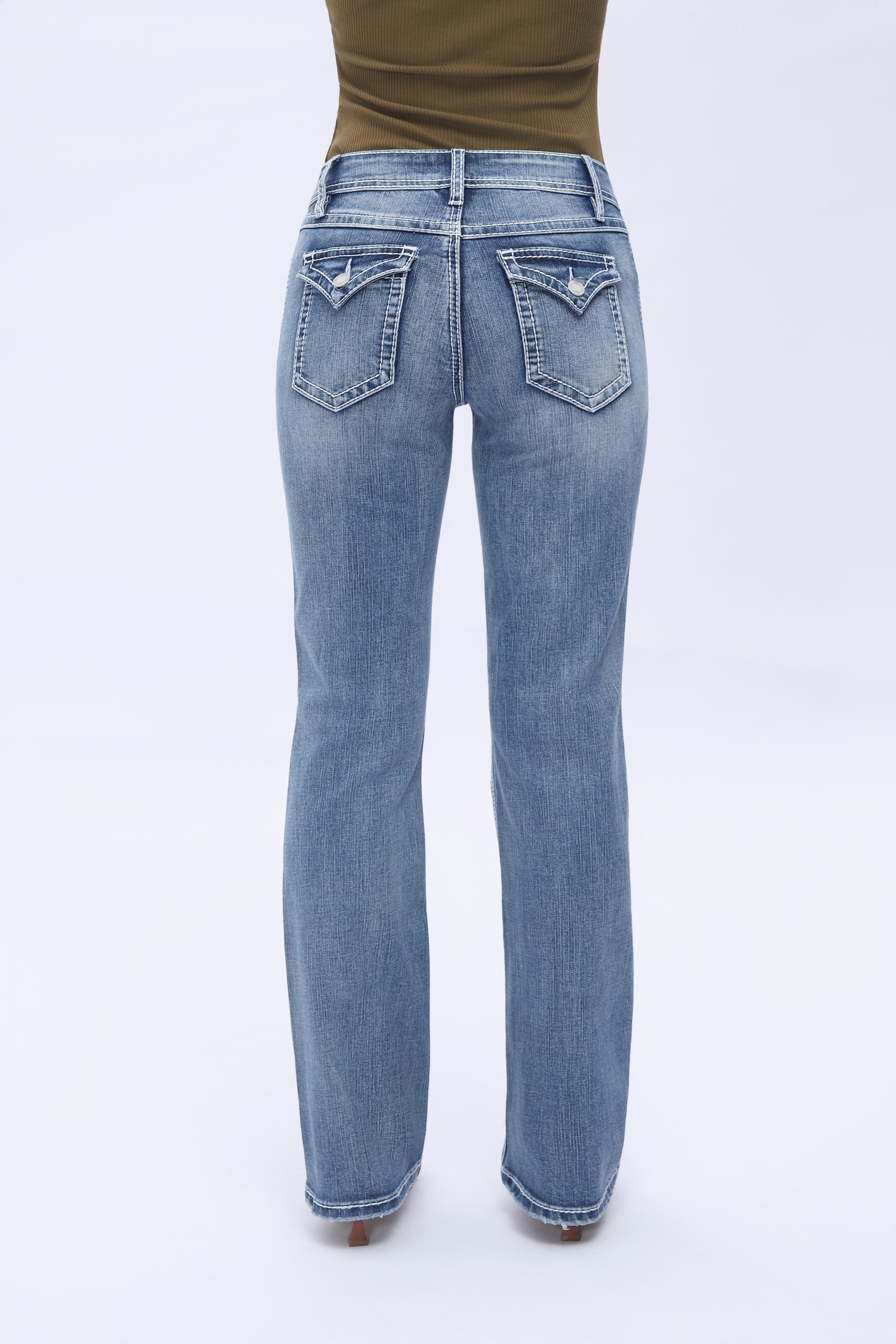 ONESO Women's Jeans Mid Rise Bootcut Mid Stretch Boot Cut Denim Pants Trendy Welt Straight Leg Denim Pants