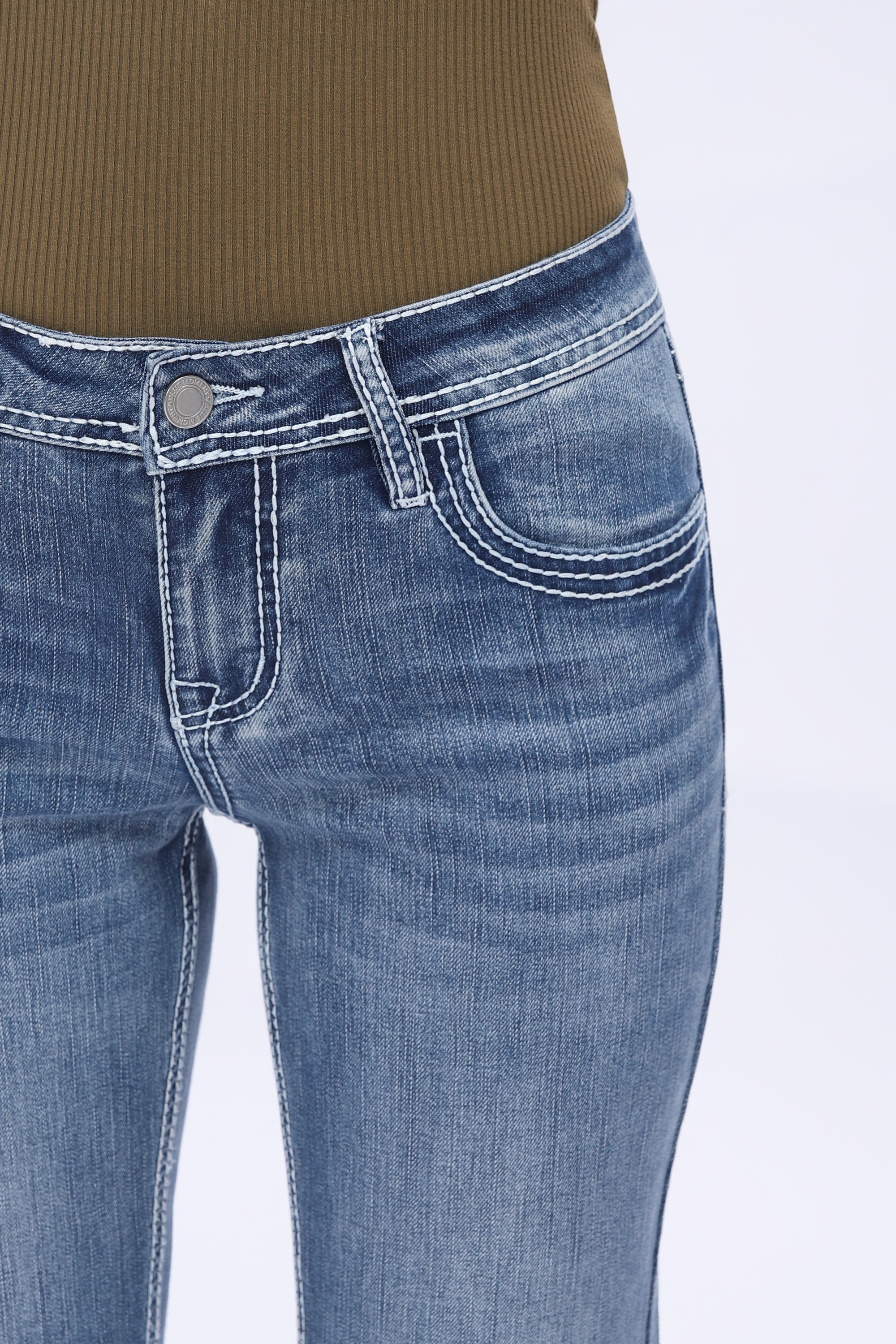 ONESO Women's Jeans Mid Rise Bootcut Mid Stretch Boot Cut Denim Pants Trendy Welt Straight Leg Denim Pants