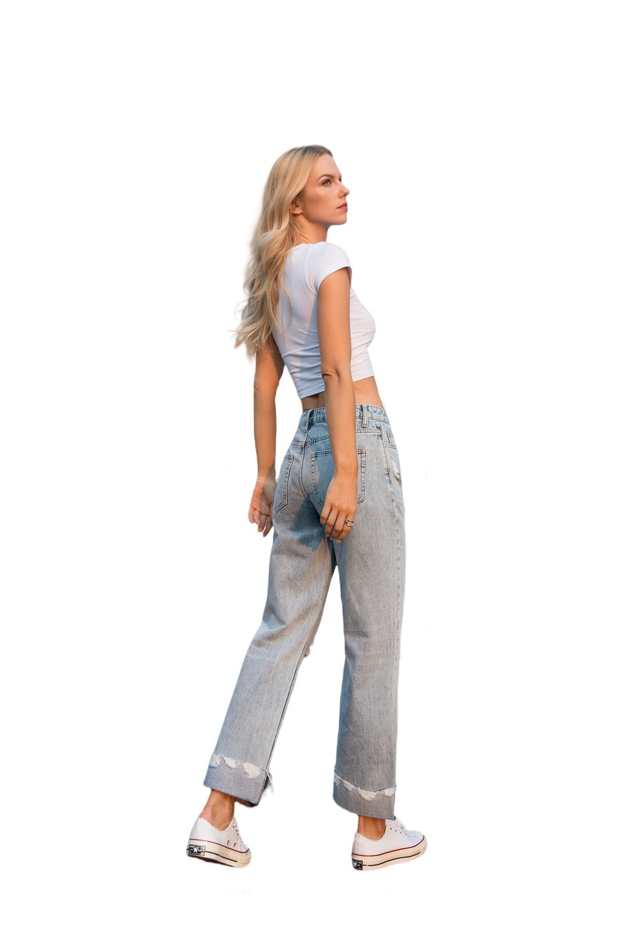 ONESO Women&#39;s Straight Leg Jeans Mid Waist Washed Distressed Jeans