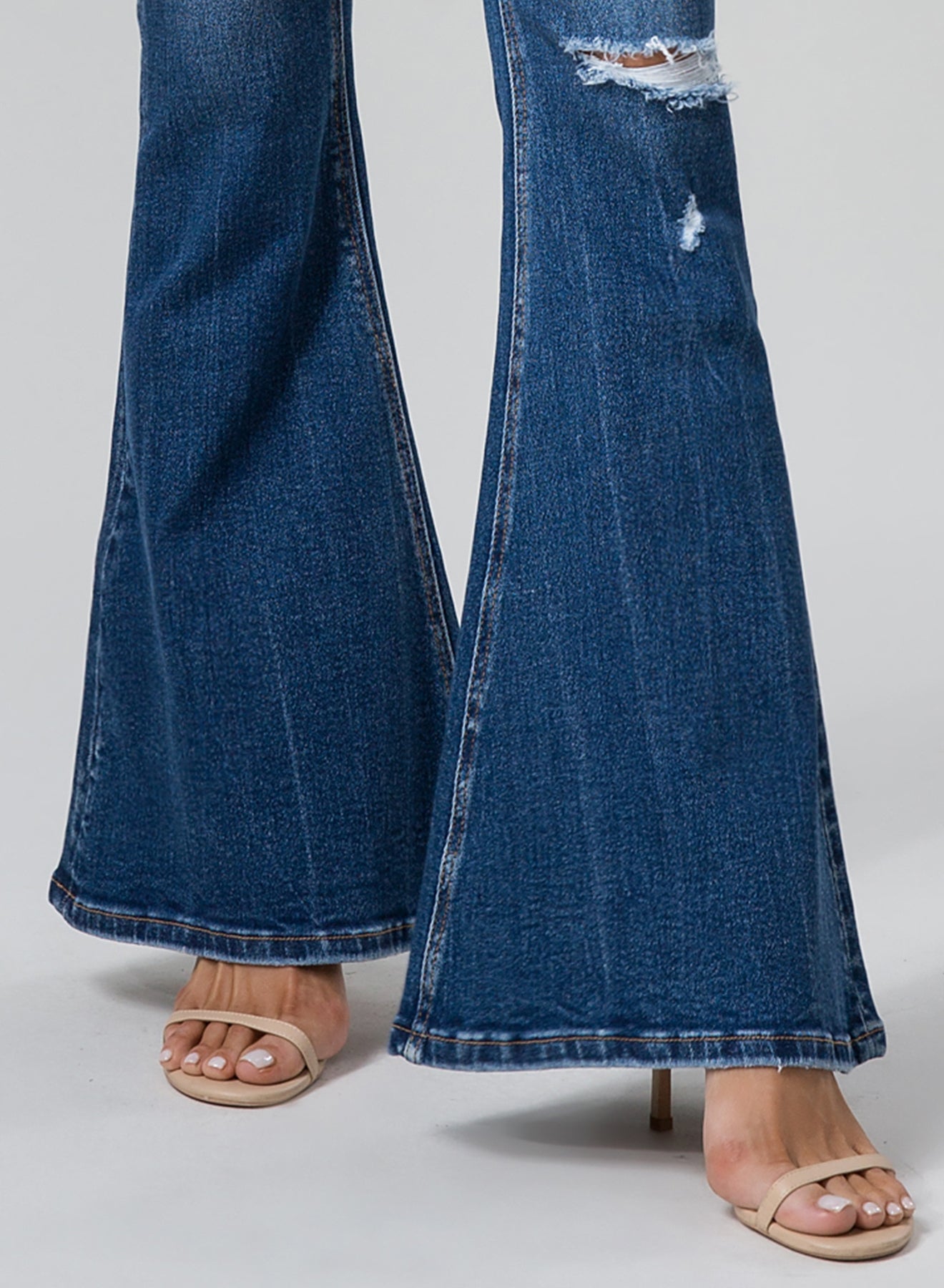 ONESO Ultra High Waisted Distressed Flare Jeans