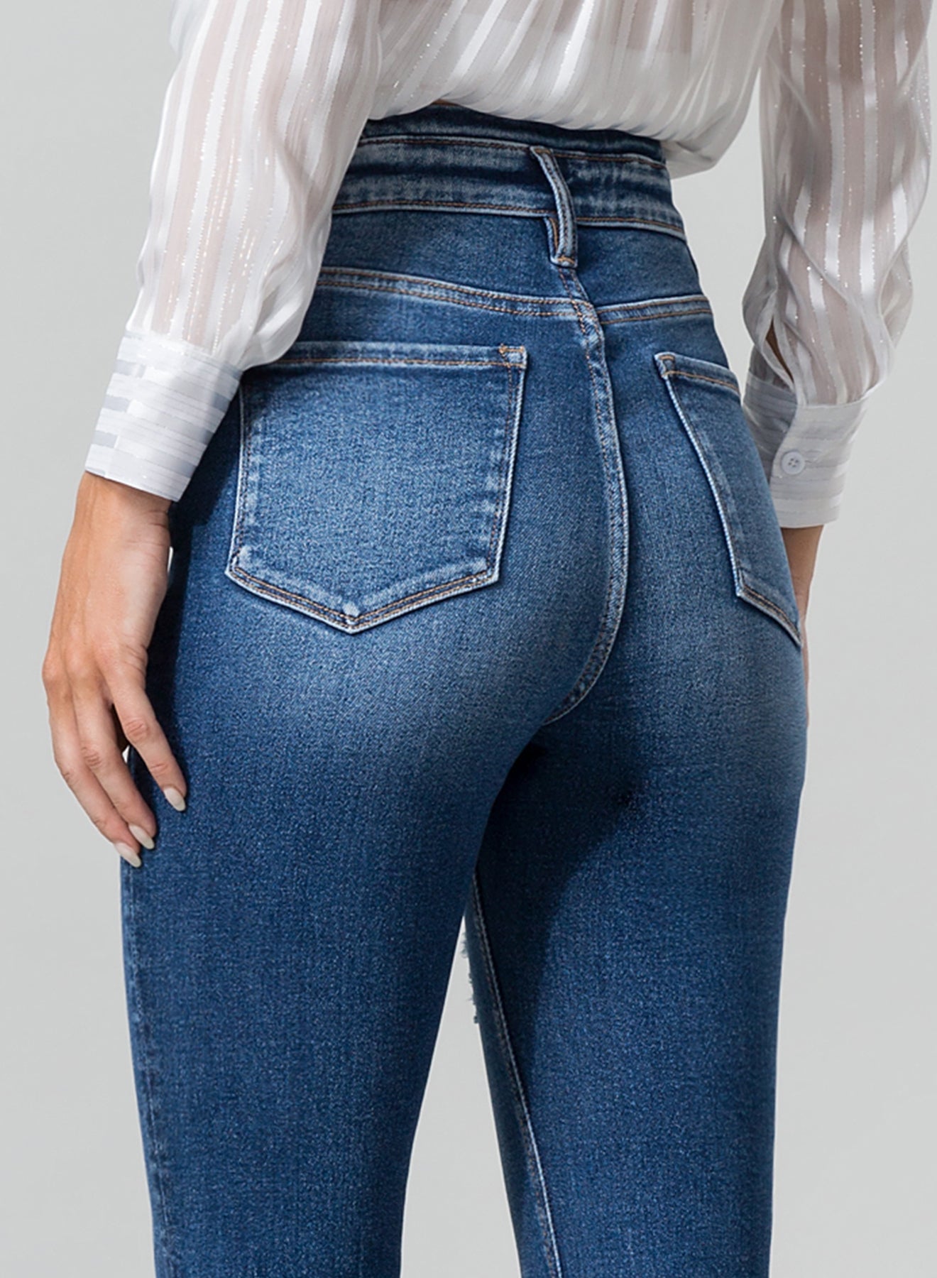 ONESO Ultra High Waisted Distressed Flare Jeans