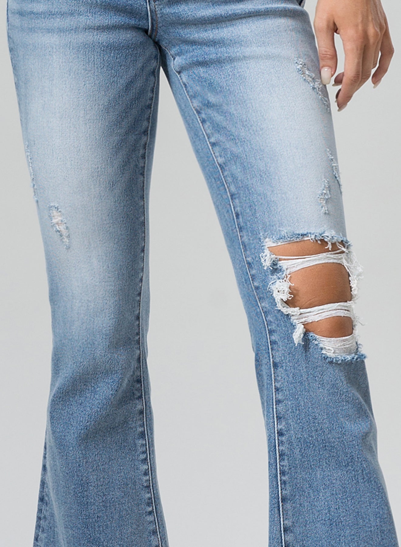 ONESO Flare Jeans for Women High Waist Raw Hem Ripped Distressed Bell Bottom Denim Pants