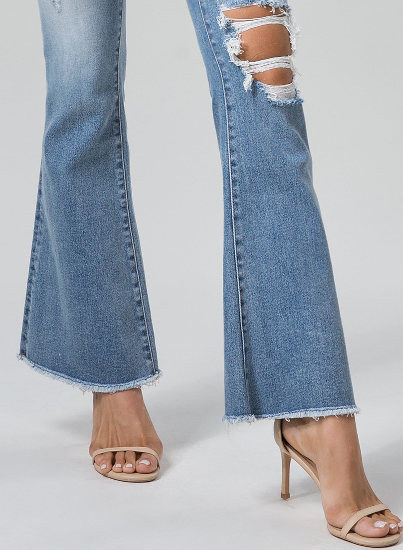 ONESO Flare Jeans for Women High Waist Raw Hem Ripped Distressed Bell Bottom Denim Pants