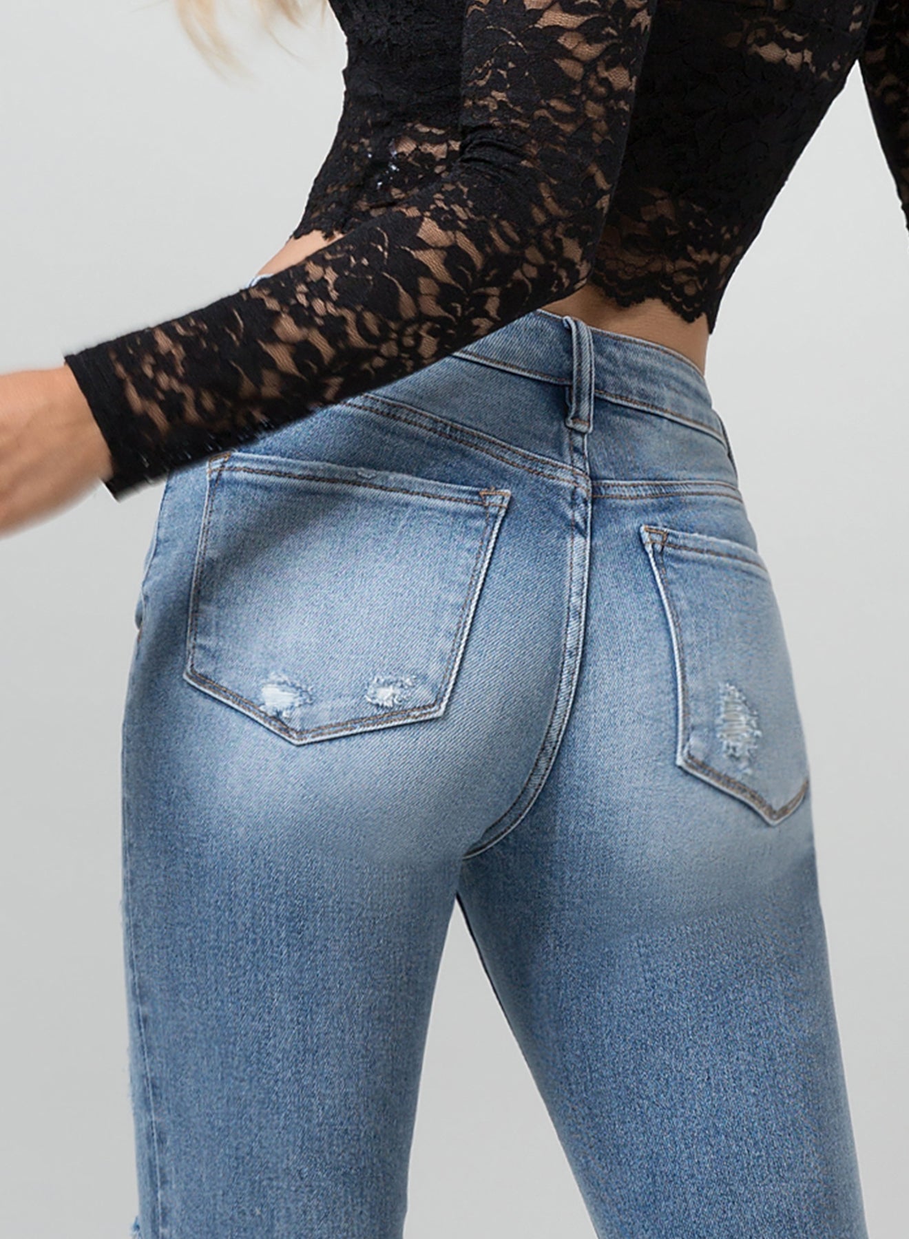 ONESO Flare Jeans for Women High Waist Raw Hem Ripped Distressed Bell Bottom Denim Pants