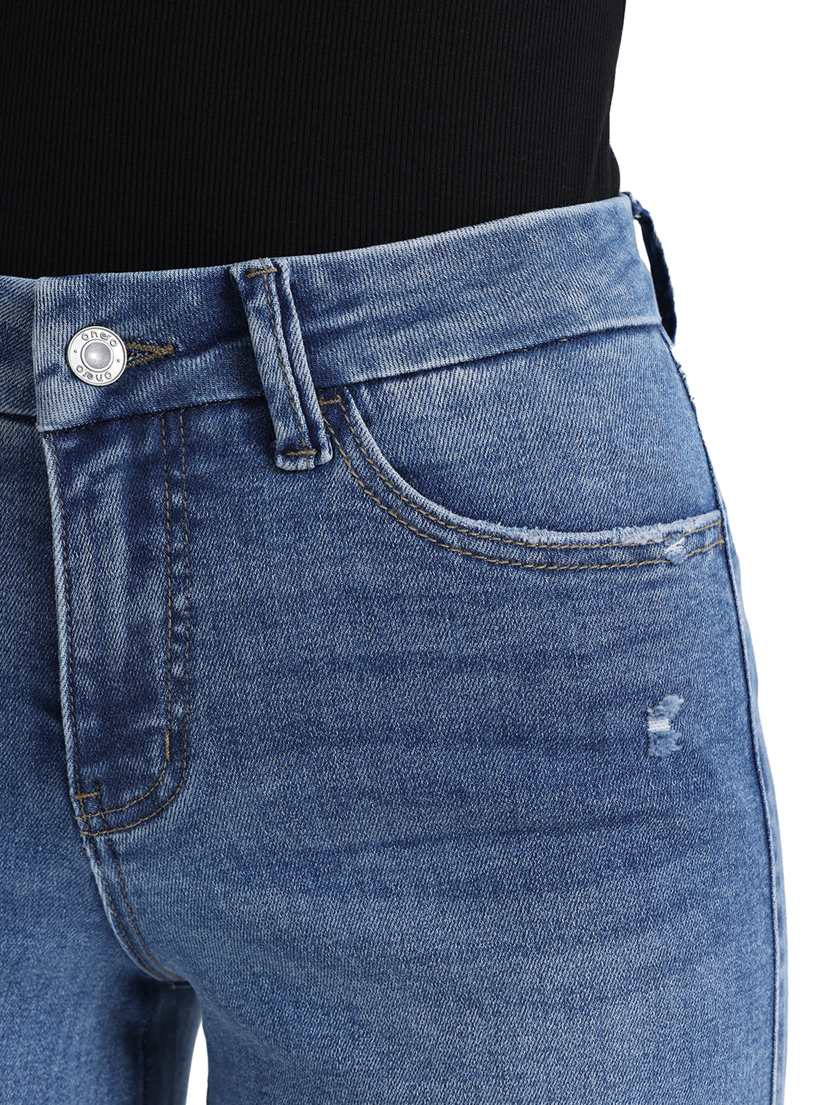 ONESO Stretchy Wide Leg BBL Baggy Jeans Mid-Low Waist Distressed Raw Hem Denim Pants