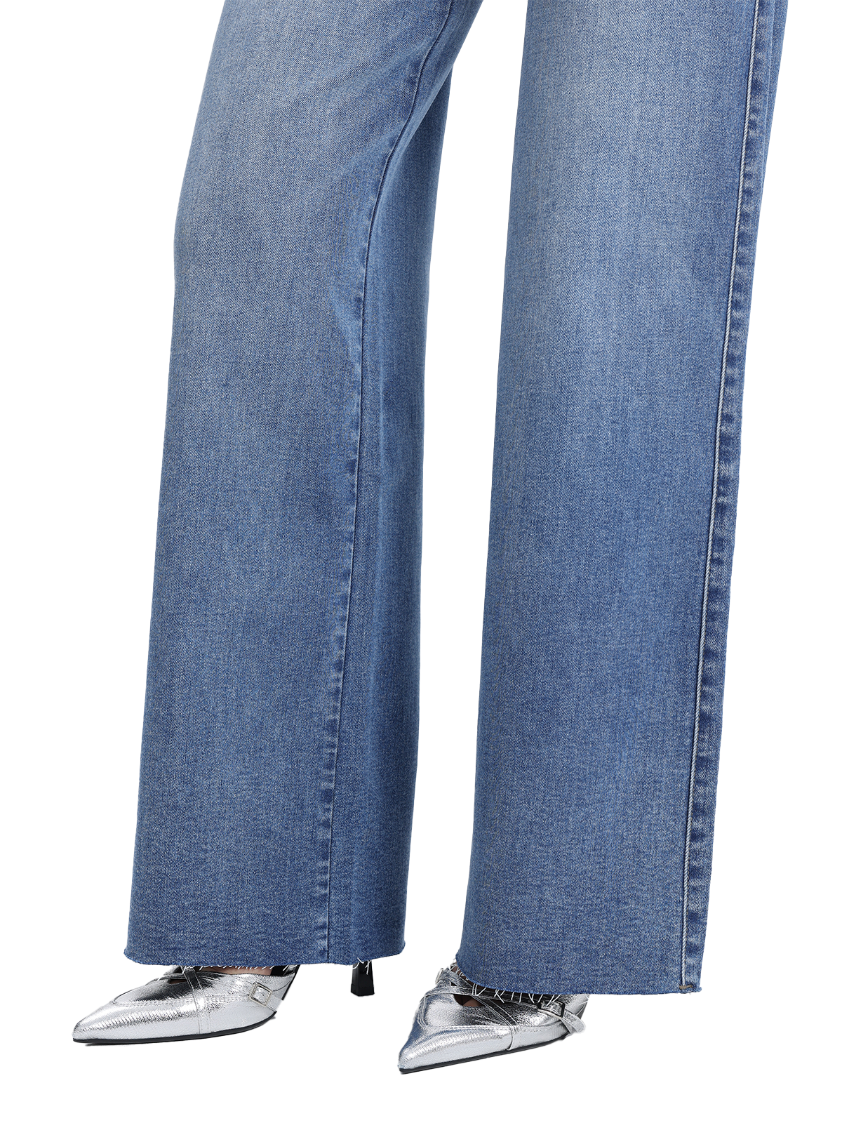 ONESO Stretchy Wide Leg BBL Baggy Jeans Mid-Low Waist Distressed Raw Hem Denim Pants