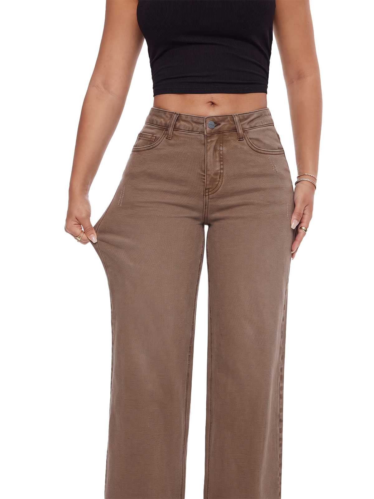 ONESO Mid Rise Brown Wide Leg Jeans