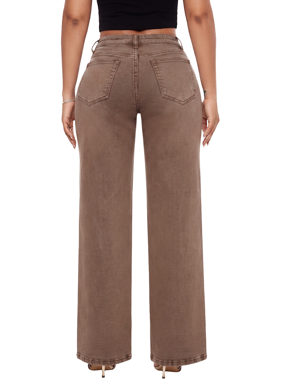 ONESO Mid Rise Brown Wide Leg Jeans