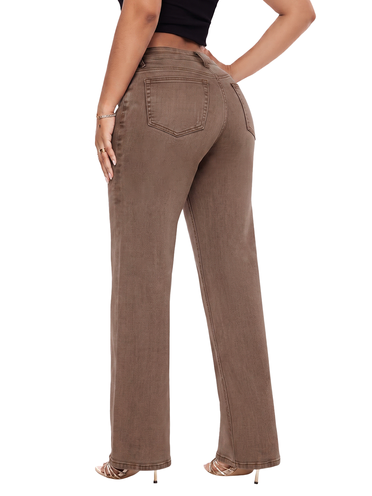 ONESO Mid Rise Brown Wide Leg Jeans