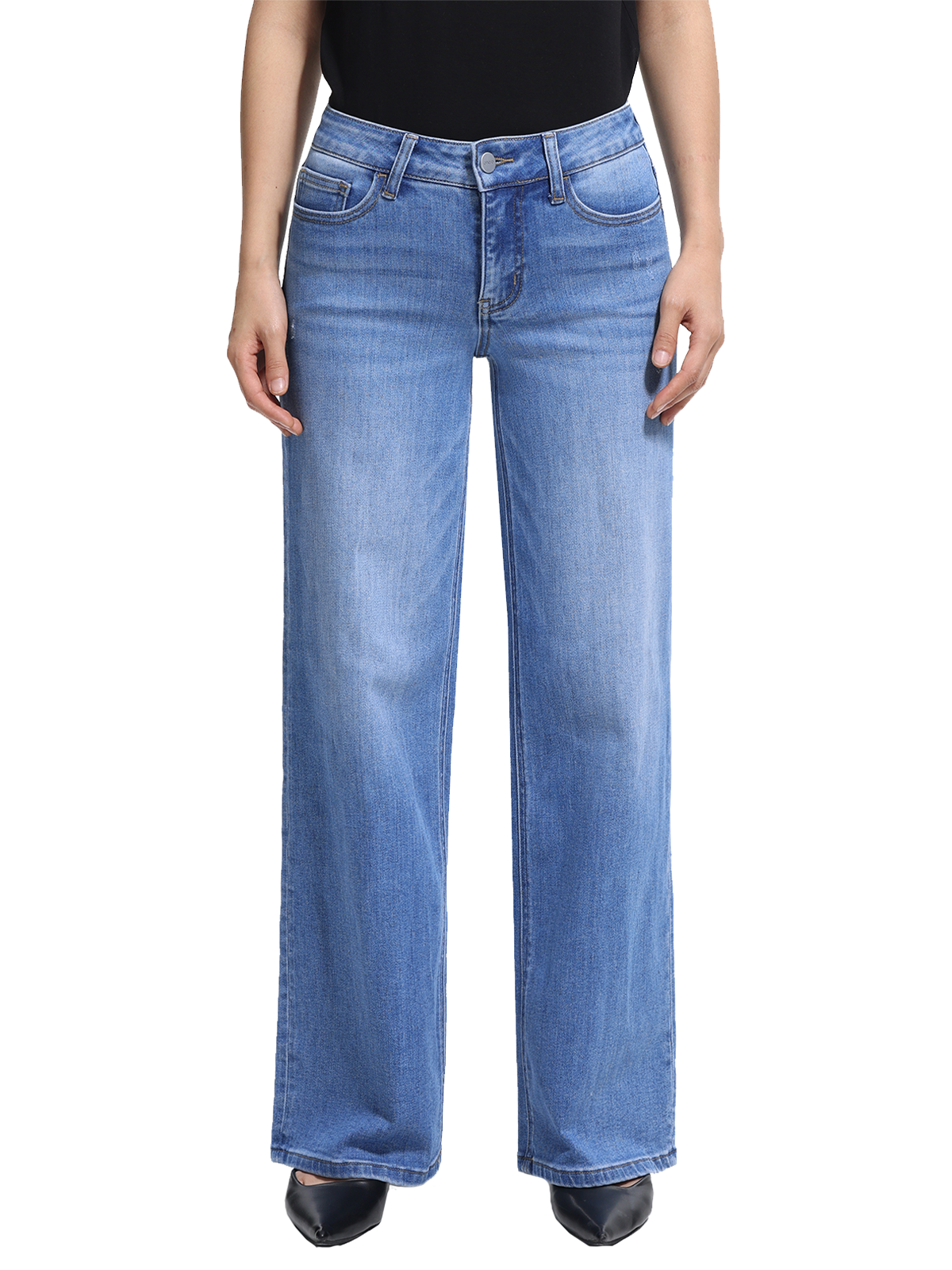 ONESO Effortless Mid Rise Wide Leg BBL Jeans