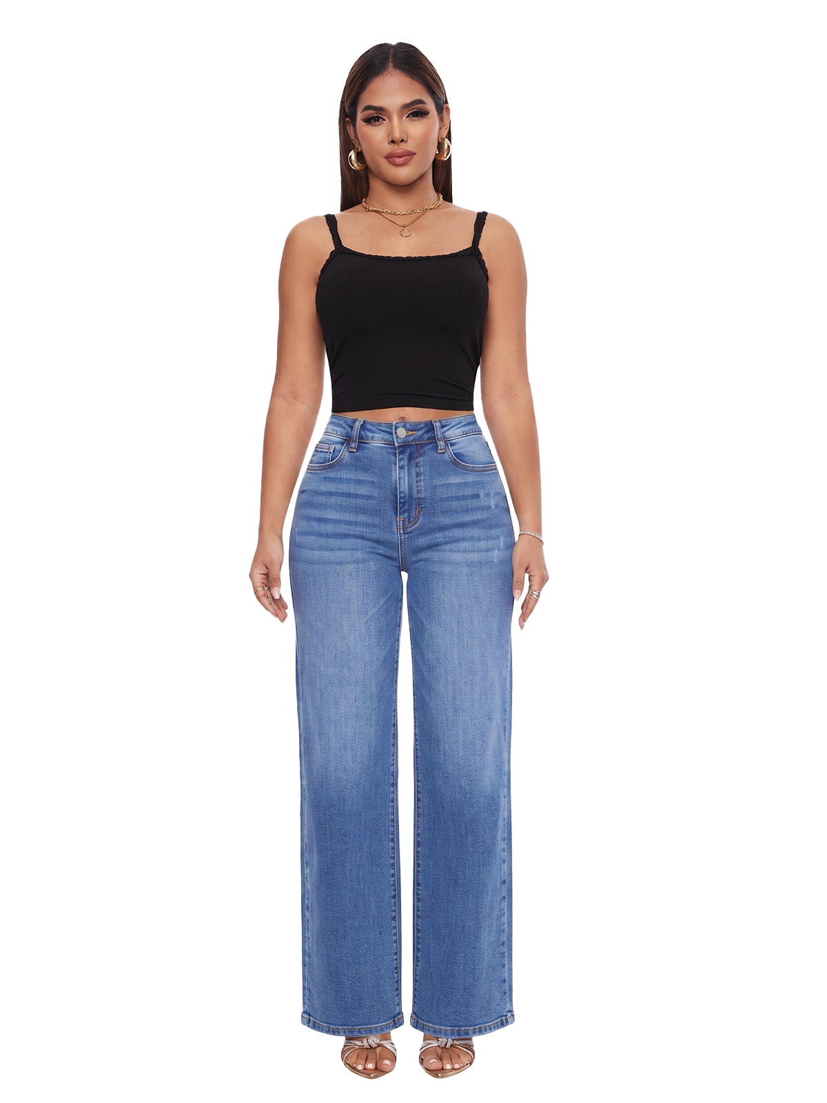 ONESO Effortless Mid Rise Wide Leg BBL Jeans