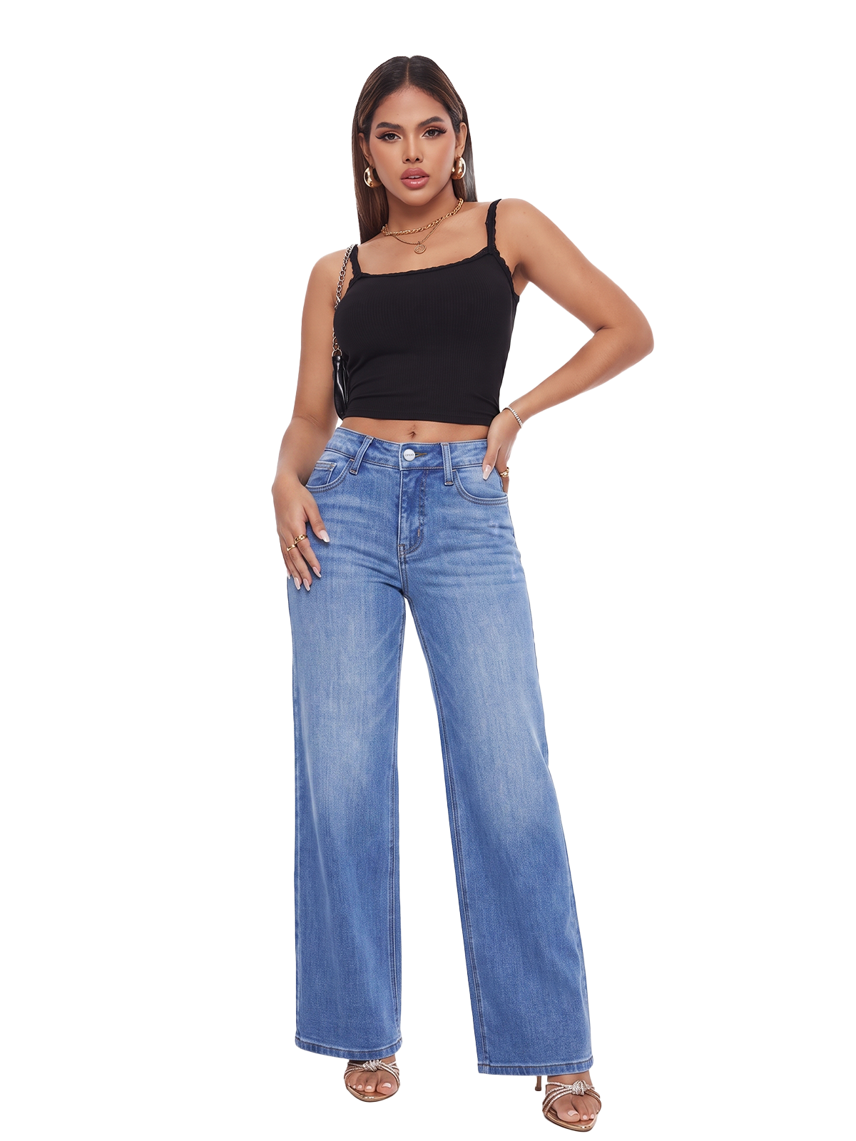 ONESO Effortless Mid Rise Wide Leg BBL Jeans