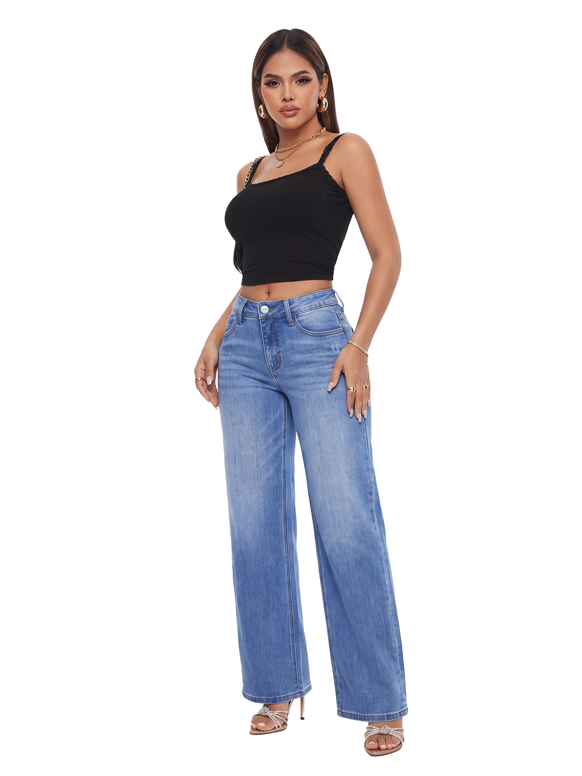 ONESO Effortless Mid Rise Wide Leg BBL Jeans