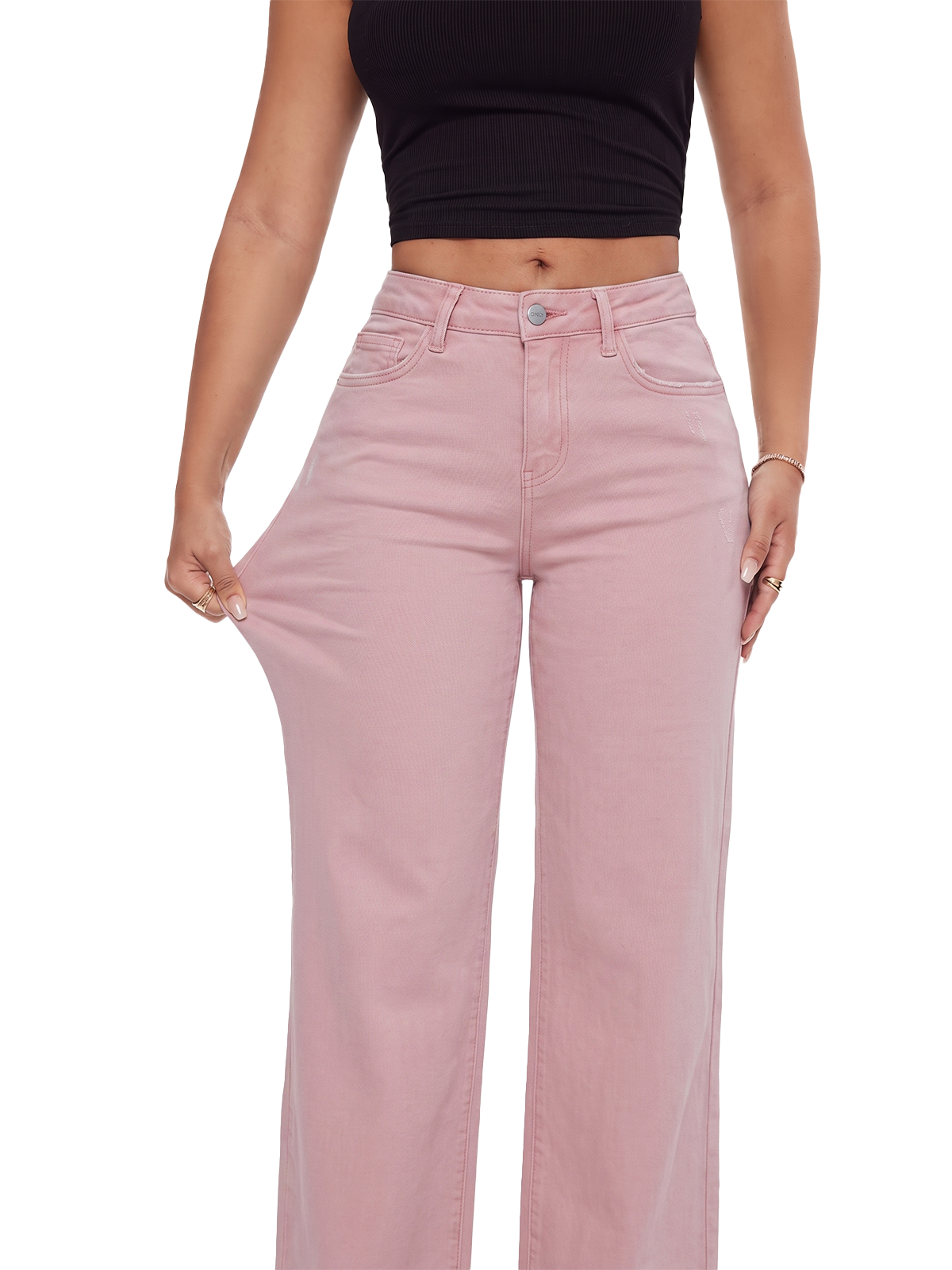 ONESO Pink Mid Rise Wide Leg Jeans