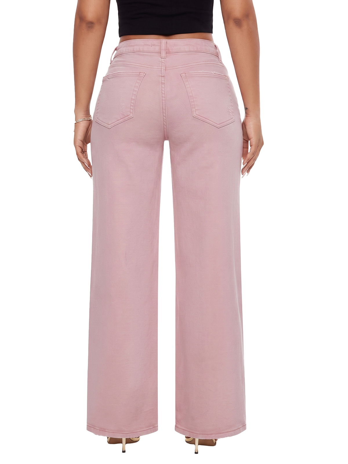 ONESO Pink Mid Rise Wide Leg Jeans