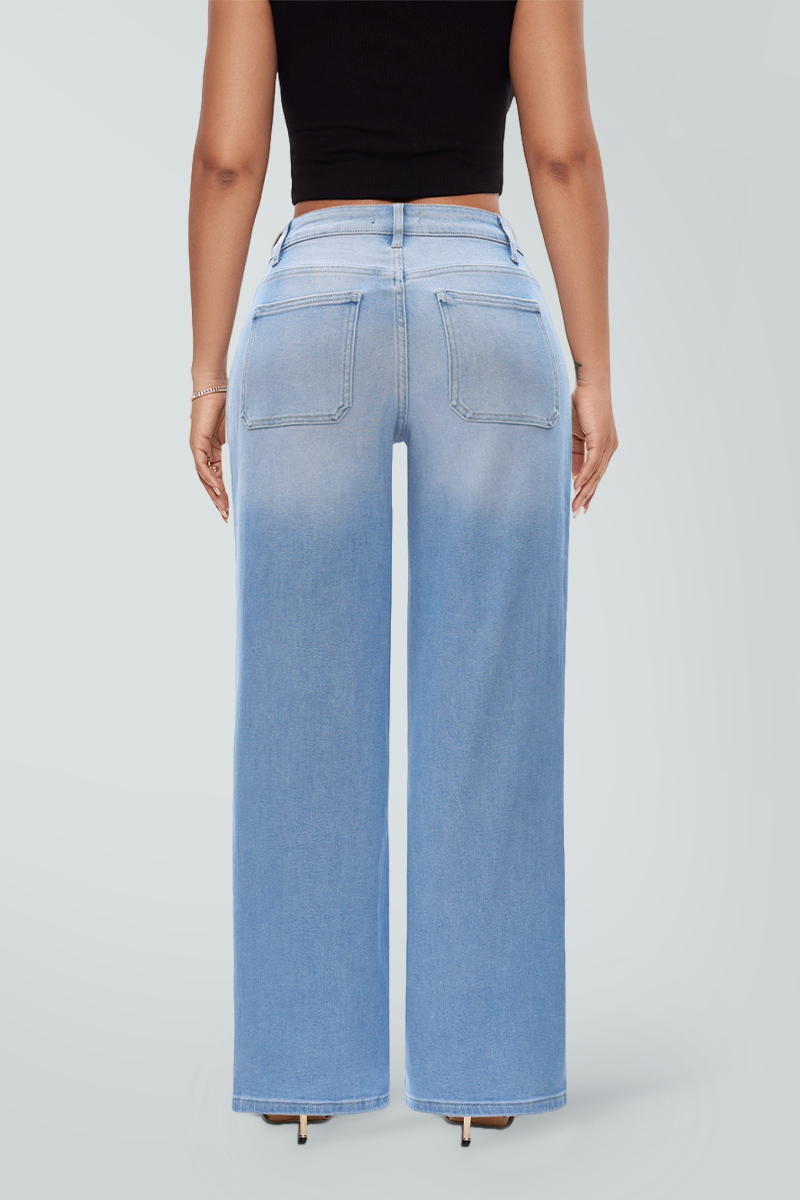 ONESO  Wide Leg BBL Jeans for Women Trendy Loose Stretchy Mid Low Rise Butts Lifting Baggy Jeans