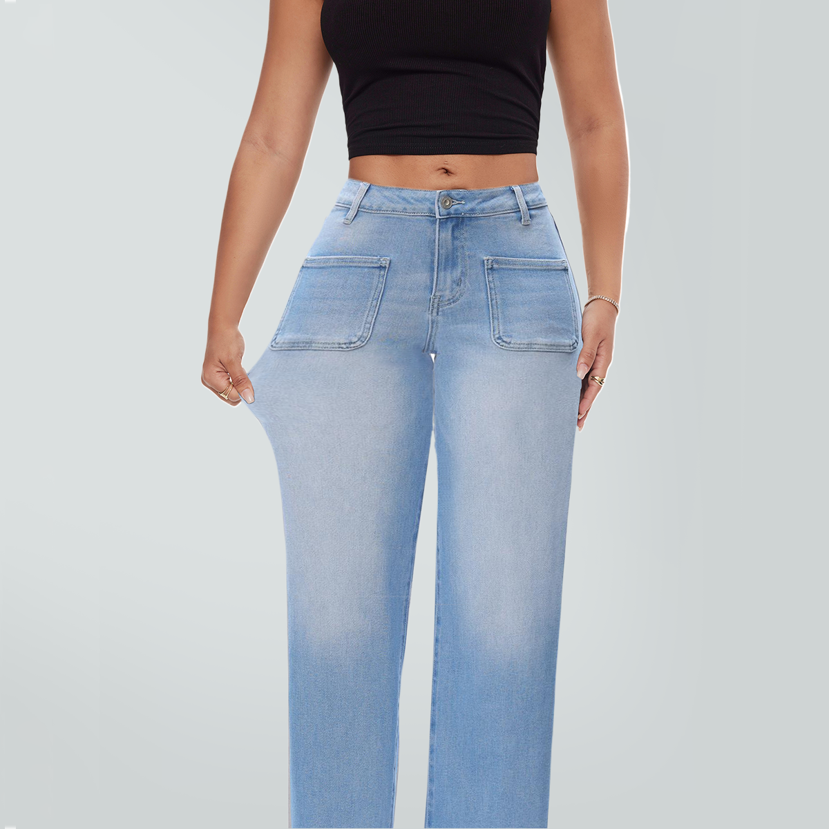 ONESO  Wide Leg BBL Jeans for Women Trendy Loose Stretchy Mid Low Rise Butts Lifting Baggy Jeans