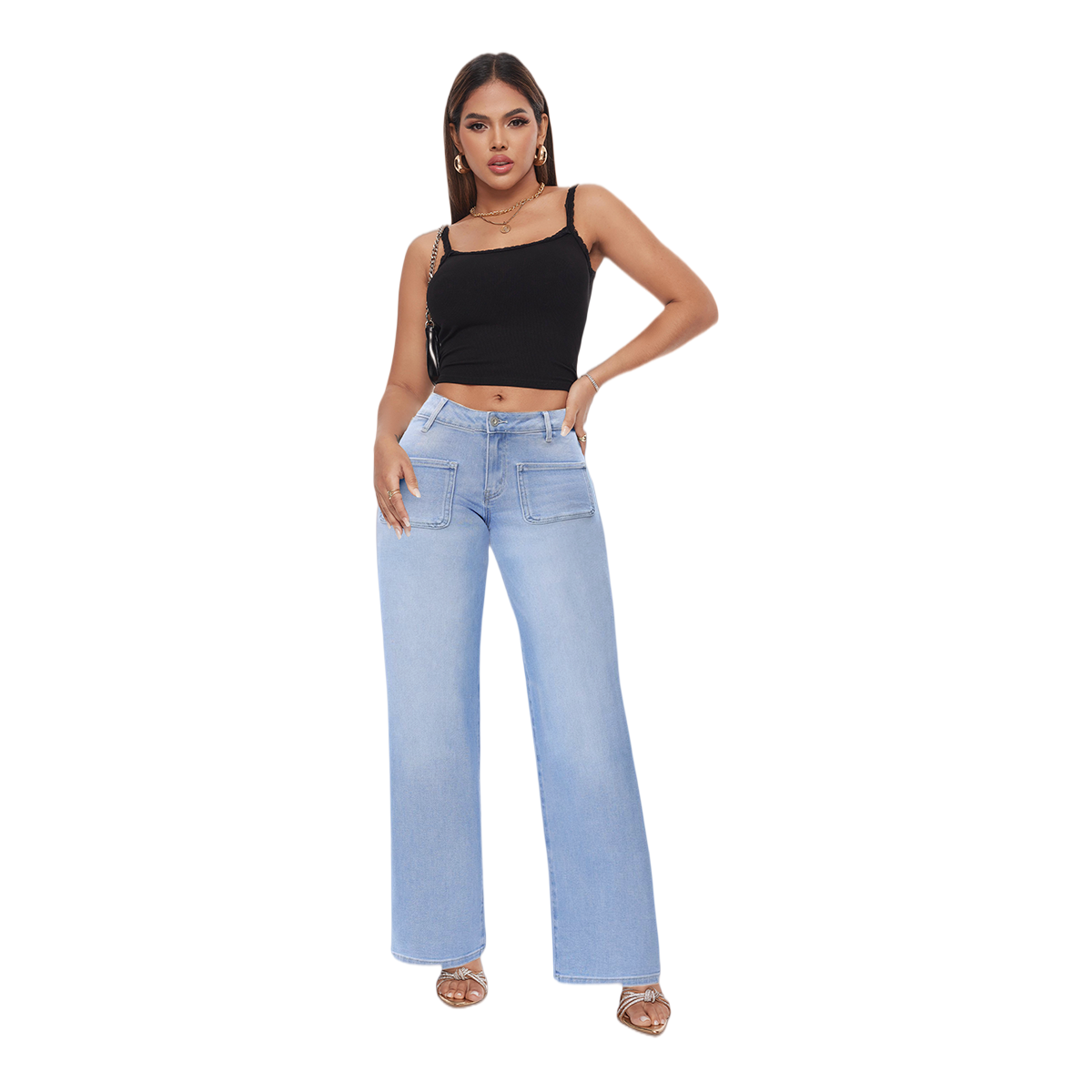 ONESO  Wide Leg BBL Jeans for Women Trendy Loose Stretchy Mid Low Rise Butts Lifting Baggy Jeans