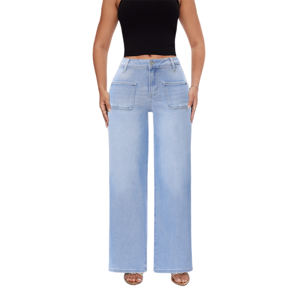ONESO  Wide Leg BBL Jeans for Women Trendy Loose Stretchy Mid Low Rise Butts Lifting Baggy Jeans