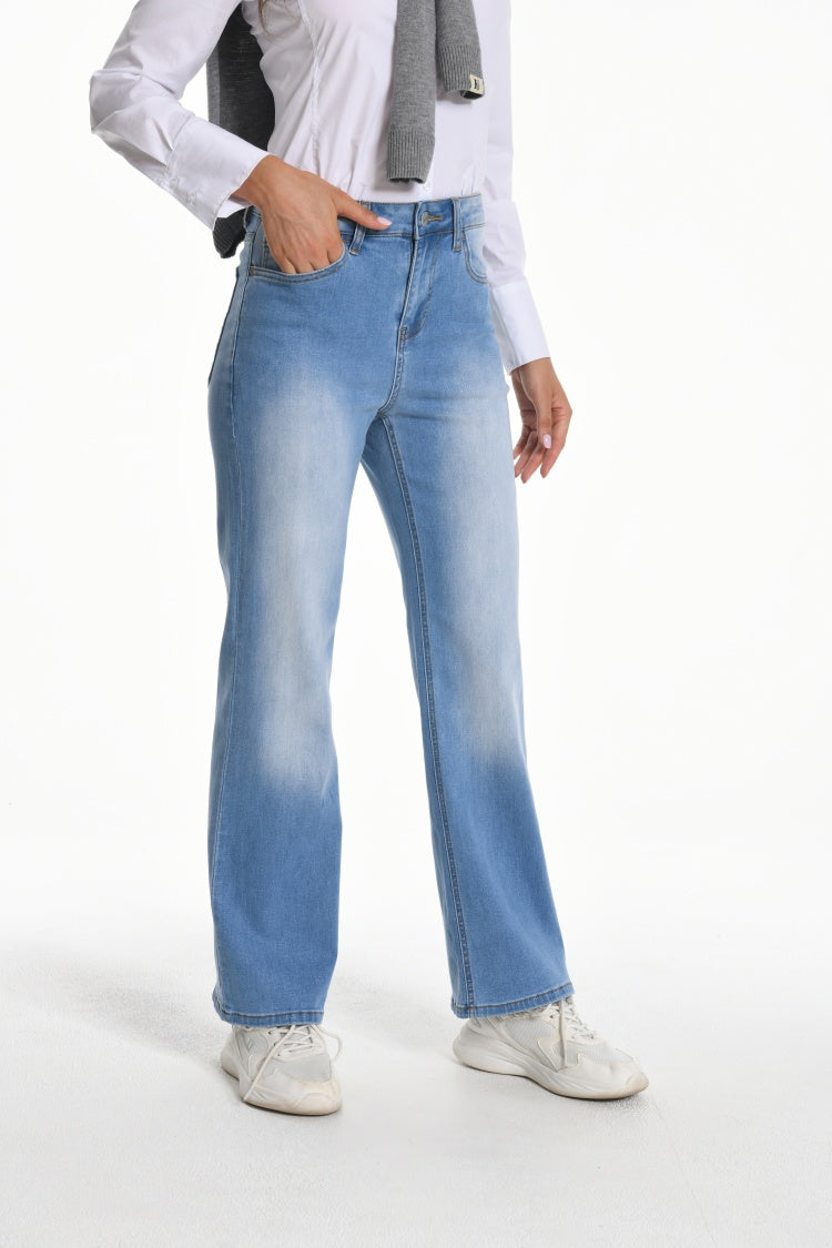 Women's Straight Leg Jeans Mid Waist Loose Stretchy