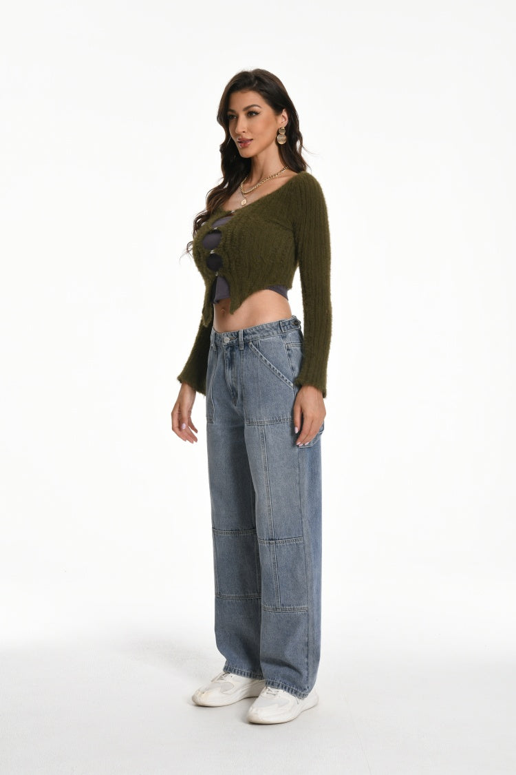 Womens Straight Leg  Cargo Jeans