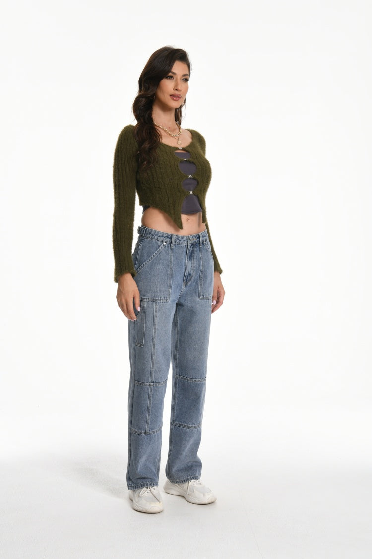 Womens Straight Leg  Cargo Jeans