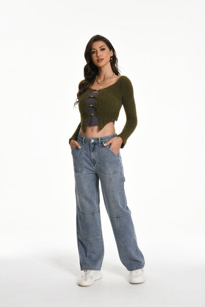 Womens Straight Leg  Cargo Jeans