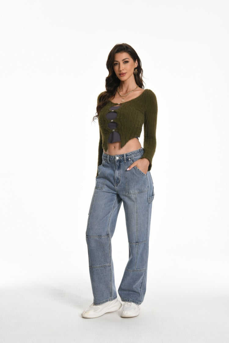 Womens Straight Leg  Cargo Jeans