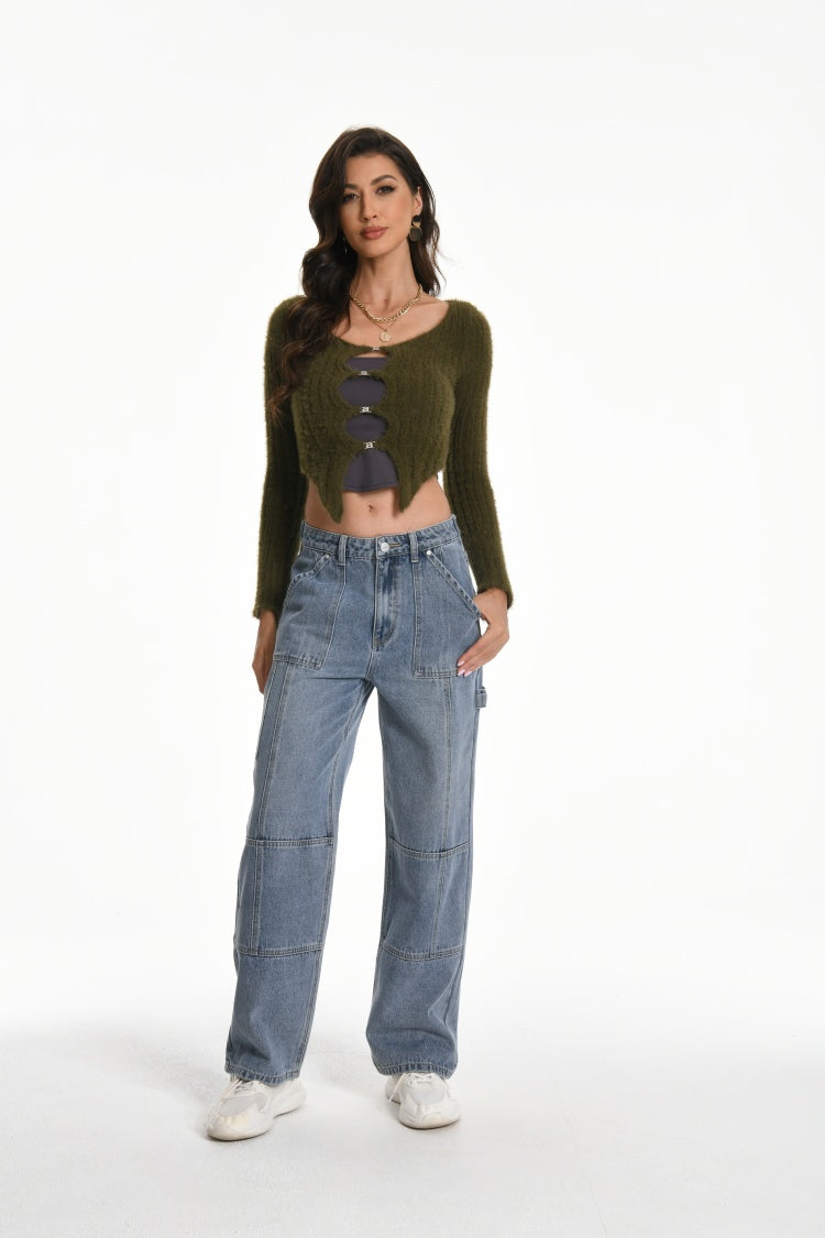 Womens Straight Leg  Cargo Jeans