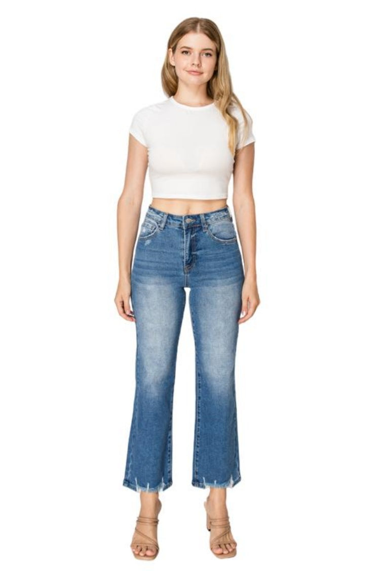 Raw Edge High Waist Straight Leg Jeans