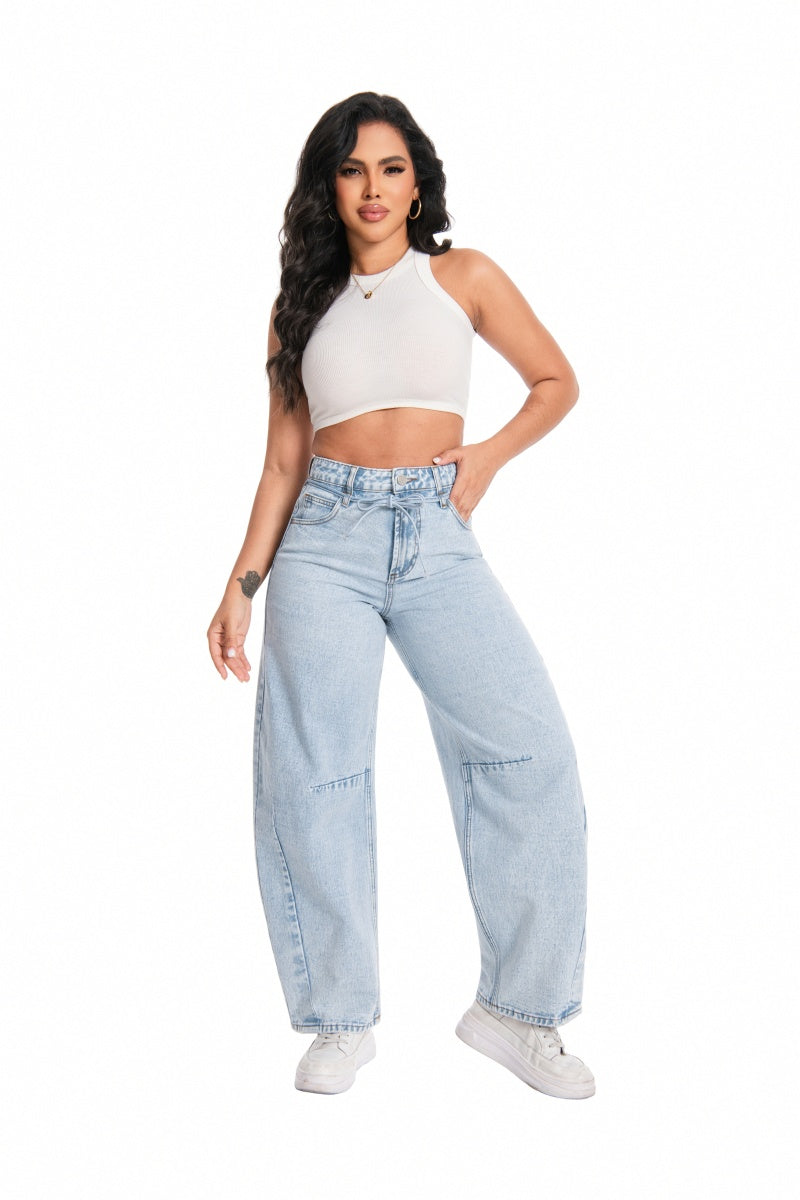 ONESO Women's High Waist Baggy Barrel Leg Jeans Relaxed Streetwear Pocket Basic Fitted Denim Jeans