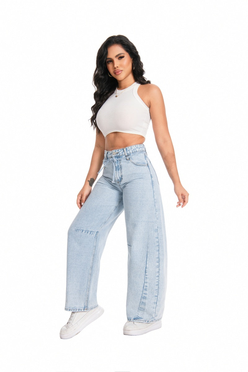 ONESO Women's High Waist Baggy Barrel Leg Jeans Relaxed Streetwear Pocket Basic Fitted Denim Jeans