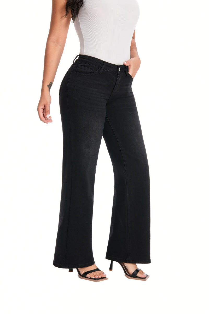 ONESO Women's Mid-Low Rise Baggy Wide Leg Stretch Jeans