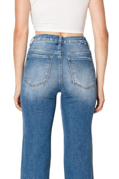 Raw Edge High Waist Straight Leg Jeans