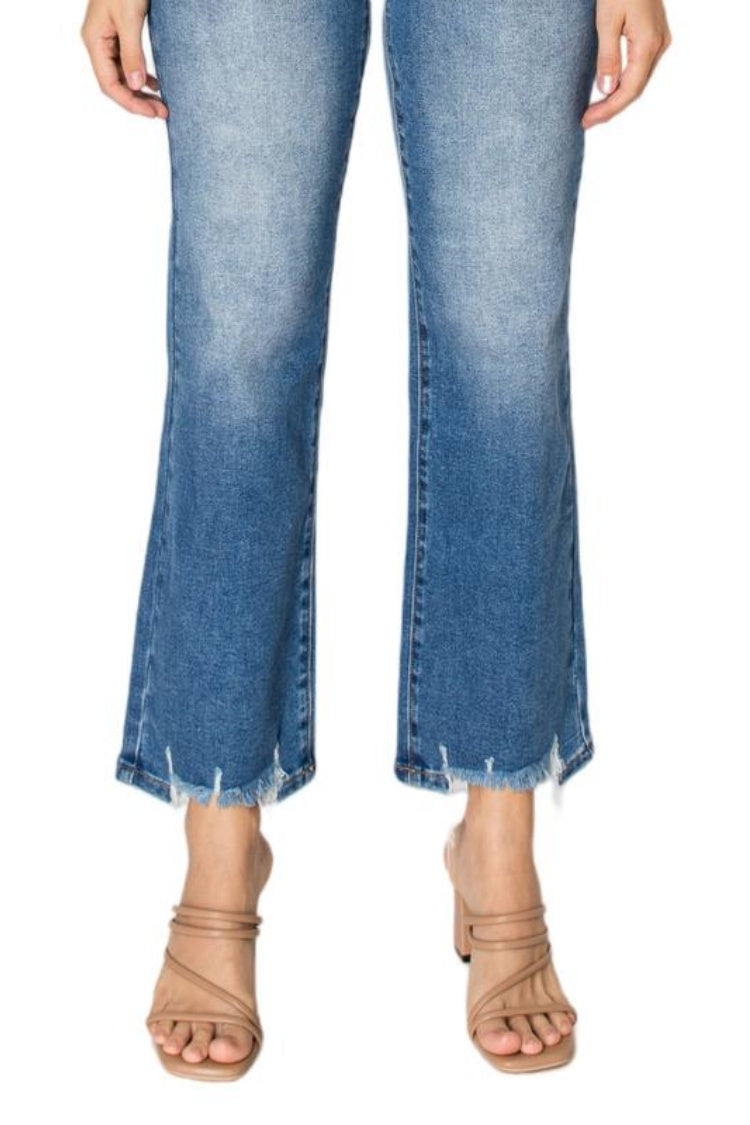 Raw Edge High Waist Straight Leg Jeans