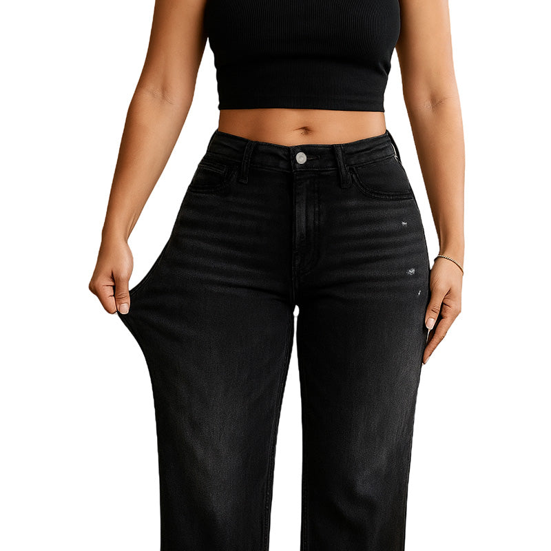 ONESO Women's Mid-Low Rise Baggy BBL Jeans Wide Leg Stretch Denim Jeans
