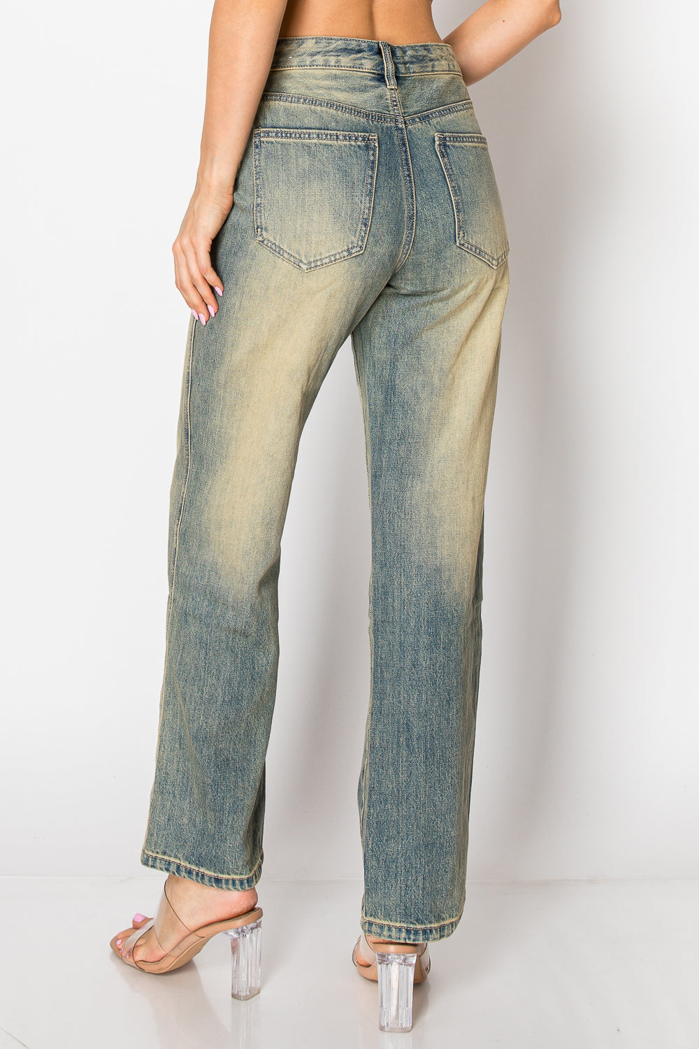 Women&#39;s High Waist Retro Washed Straight Leg Jeans